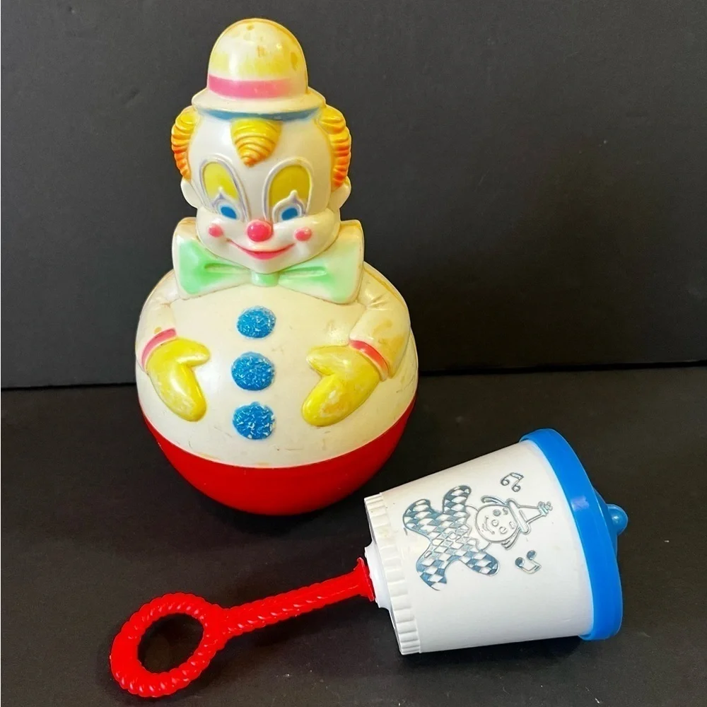 SaniToy Roly Poly Weeble Wobble Clown/ Plastic Rattle Circus Retro Vintage 1977